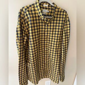 J.Crew yellow plaid Secret Wash Classic Cotton Poplin Shirt size XXL tall